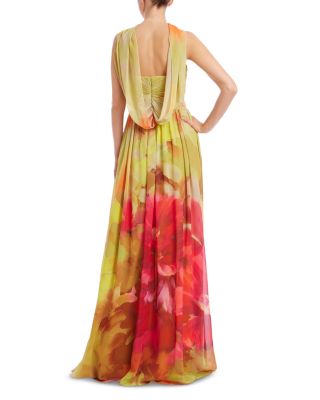 Strapless Floral Scarf Gown