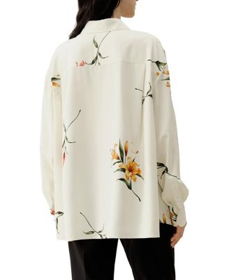  Lily Print Silk Twill Oversize Shirt