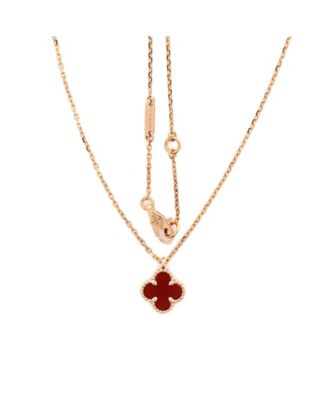 Sweet Alhambra Pendant Necklace 18K Rose Gold and Carnelian 15.75"