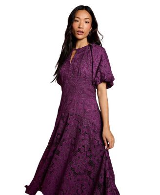 Lace Hanky Hem Puff Sleeve Dress