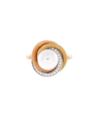  14mm Trinity Pearl Ring 18K Tricolor Gold with Pearl and Diamonds