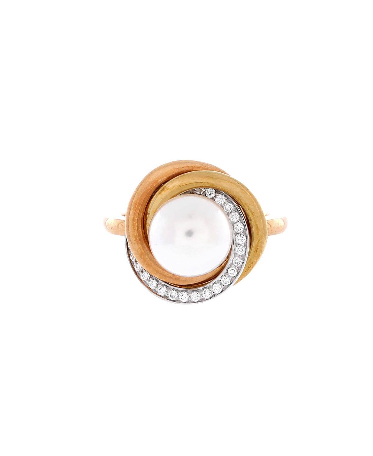 Pre-Owned Cartier 14mm Trinity Pearl Ring 18K Tricolor Gold with Pearl and Diamonds