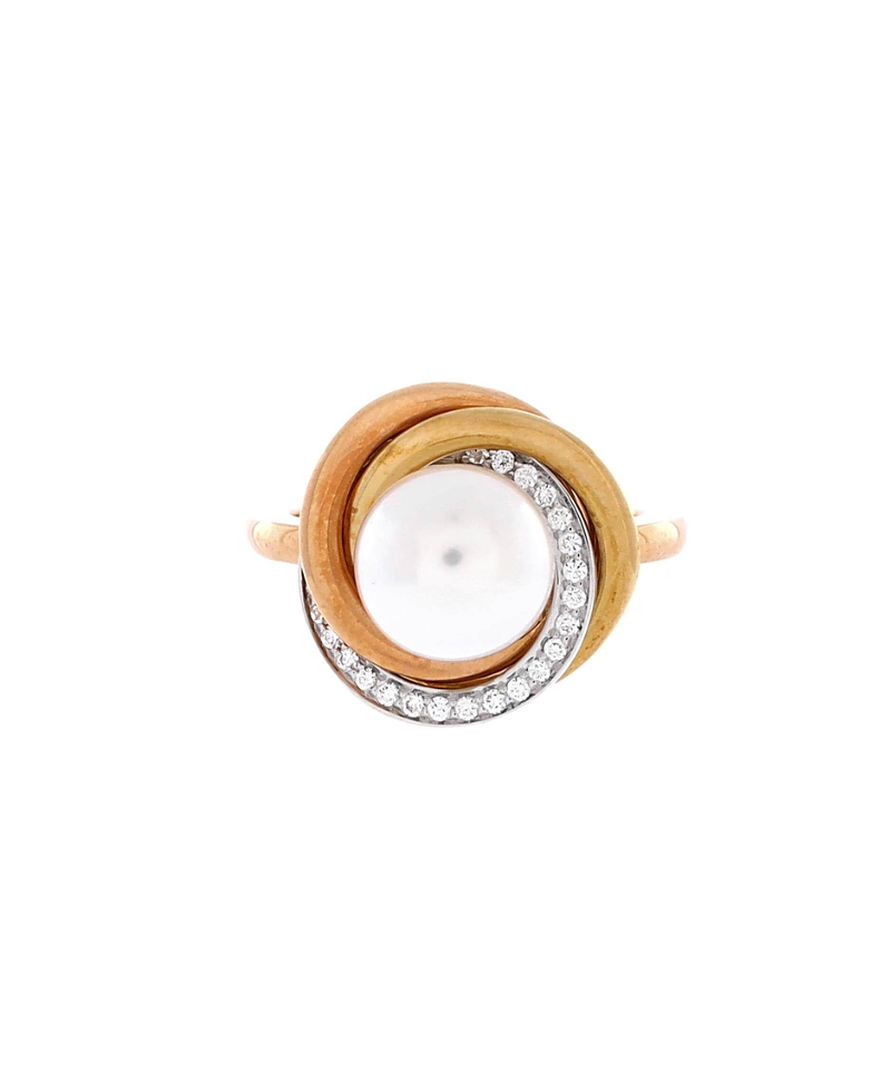 Pre-Owned Cartier 14mm Trinity Pearl Ring 18K Tricolor Gold with Pearl and Diamonds