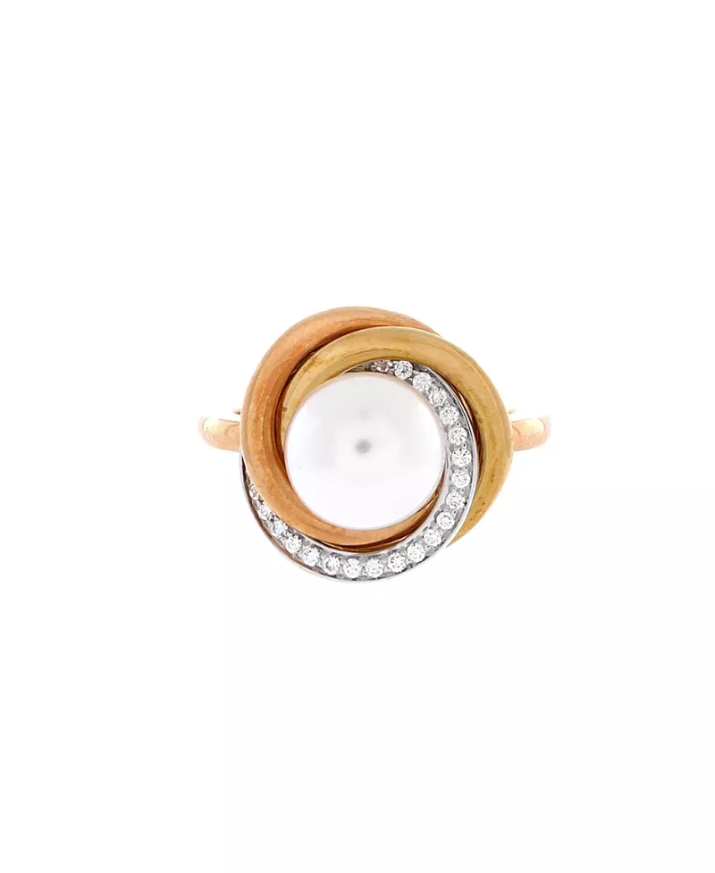 Pre-Owned Cartier 14mm Trinity Pearl Ring 18K Tricolor Gold with Pearl and Diamonds