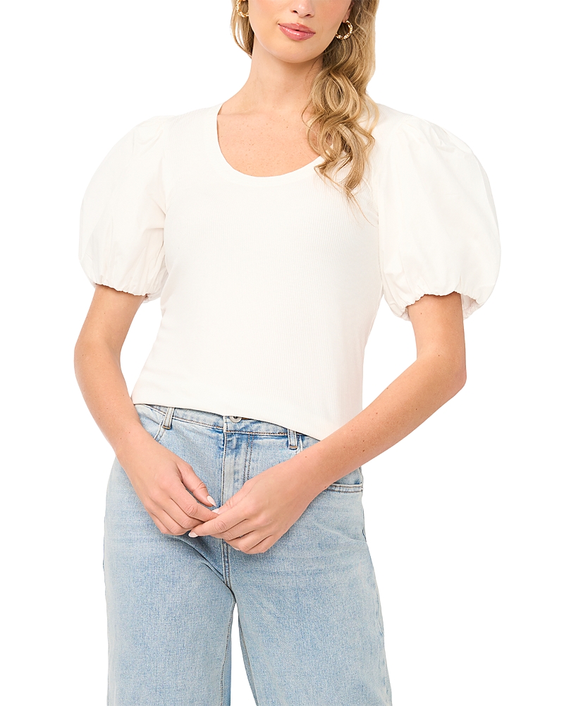 1.state Combo Knit Puff Sleeve Top