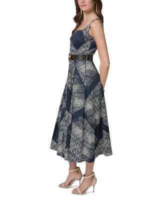 Printed Square Neck Belted Midi Dress