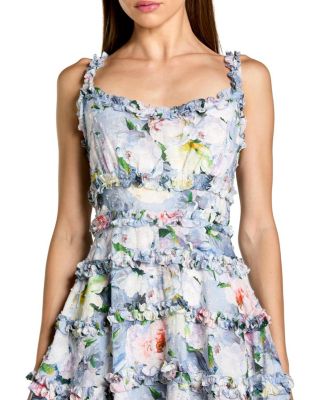  Floral Square Neck Ruffle Mini Dress