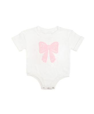 Girls' Lace Bow Puff Ink Short Sleeve Romper - Baby