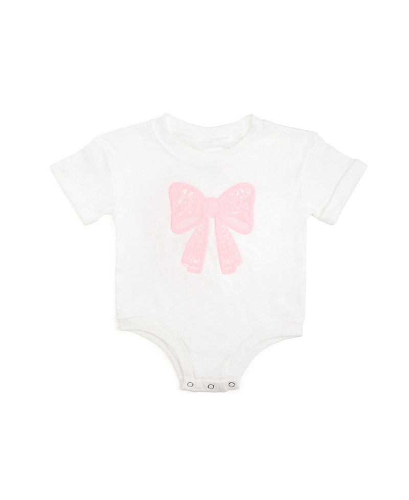 Sweet Wink Girls' Lace Bow Puff Ink Short Sleeve Romper - Baby