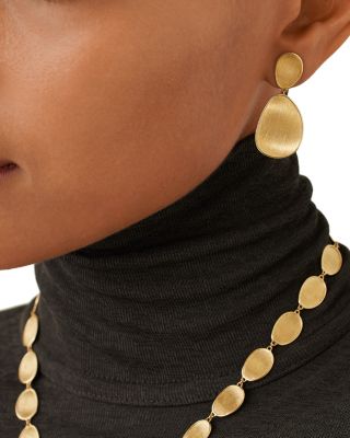 18K Yellow Gold Lunaria Textured Disc Double Drop Earrings