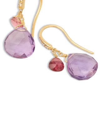 18K Yellow Gold Paradise Amethyst & Pink Tourmaline Drop Earrings