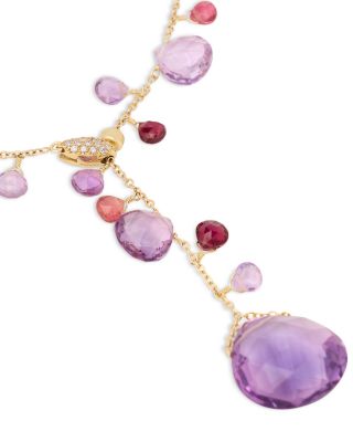 18K Yellow Gold Paradise Multi Gemstone & Diamond Lariat Necklace, 17.25"