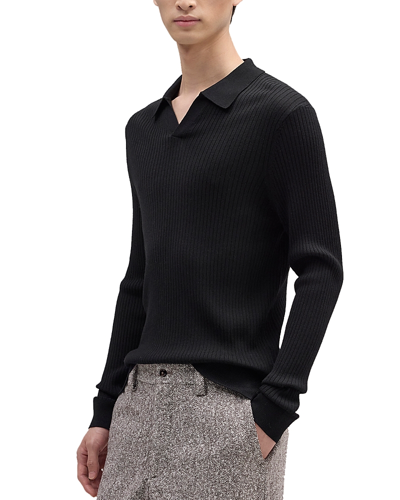 NN07 Paul Ribbed Open Collar Polo Sweater