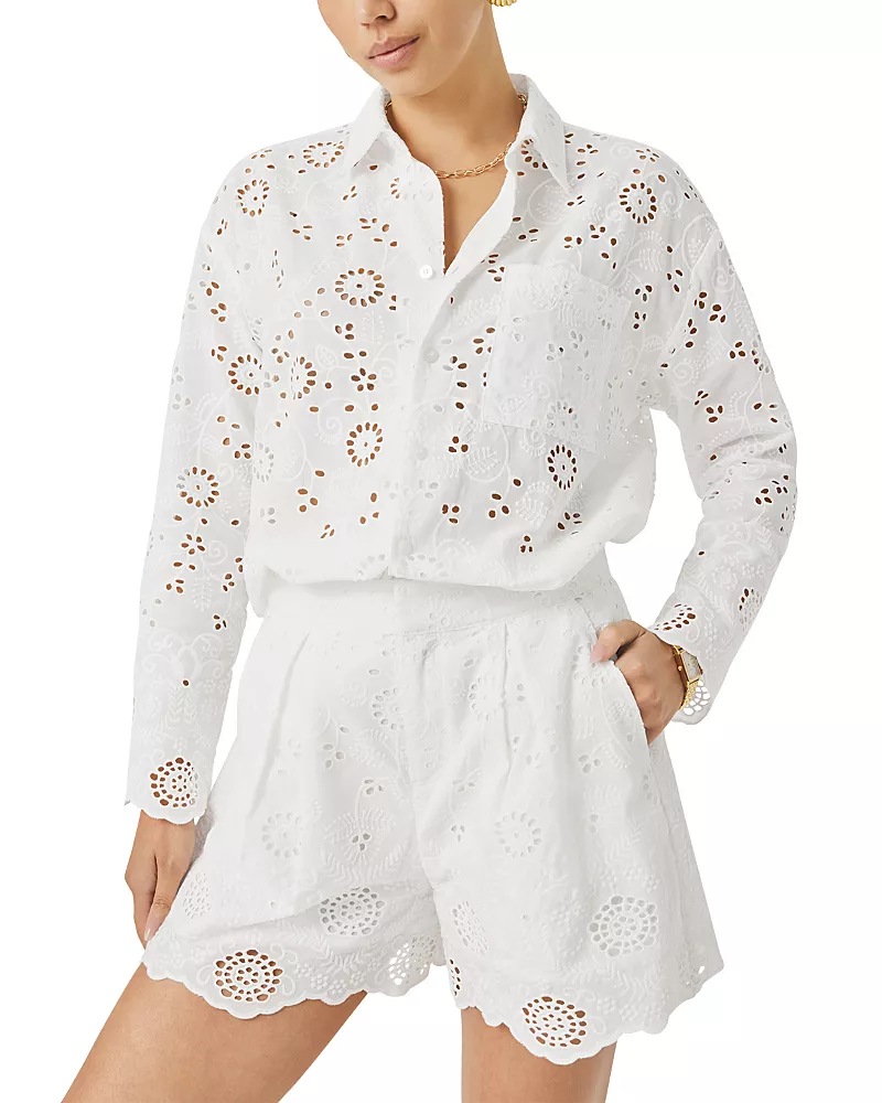 Splendid Spl X Cj Eyelet Button Front Top