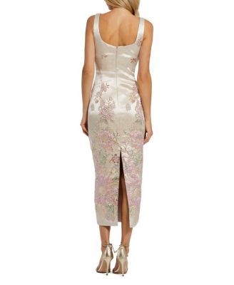 Petite Ivory Slim Strap Scoop Neck Bustier Brocade Midi Dress