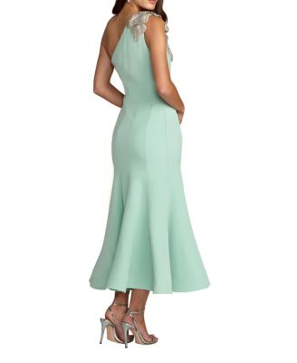  Crepe One Shoulder Mermaid Midi Dress With Flower