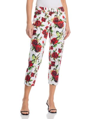 Blaine Low Rise Crop Stovepipe Jeans in White/Red Romantic Rose