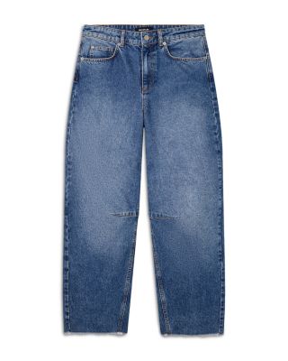 Authentic Mid Rise Raw Hem Barrel Jeans in Denim