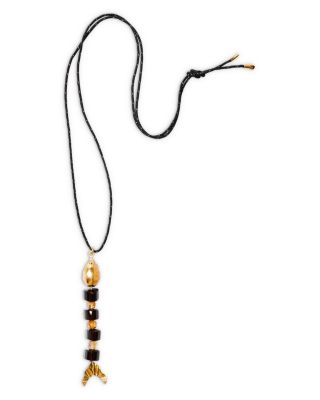 Multi Gemstone Fish Black Cord Pendant Necklace, 42" 