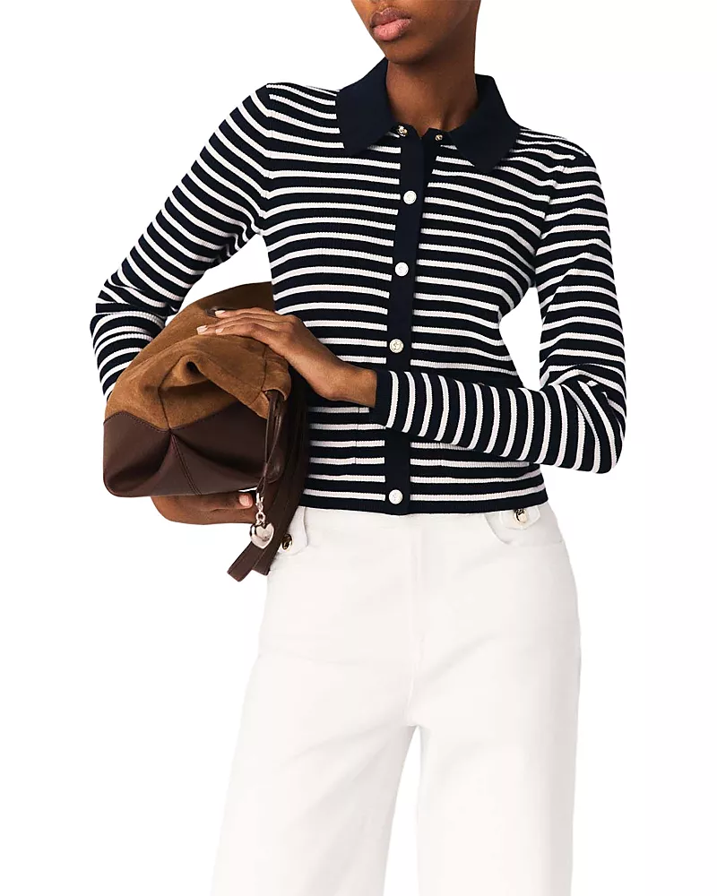 Maje Striped Polo Cardigan