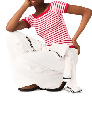 Striped Knit Boat Neck Top