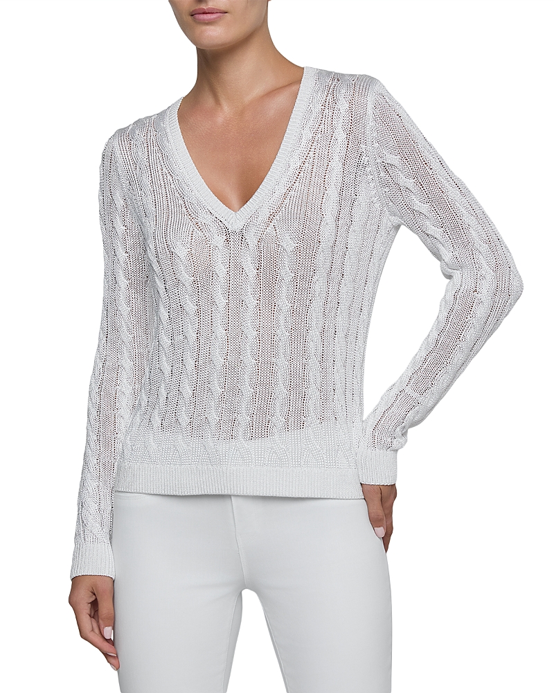 L'Agence Preston Cable V Neck Pullover Sweater