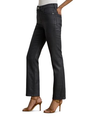 Coated High Rise Ankle Straight Jeans in Navy