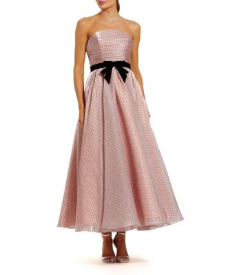  Petite Polka Dot Organza Strapless Dress with Bow