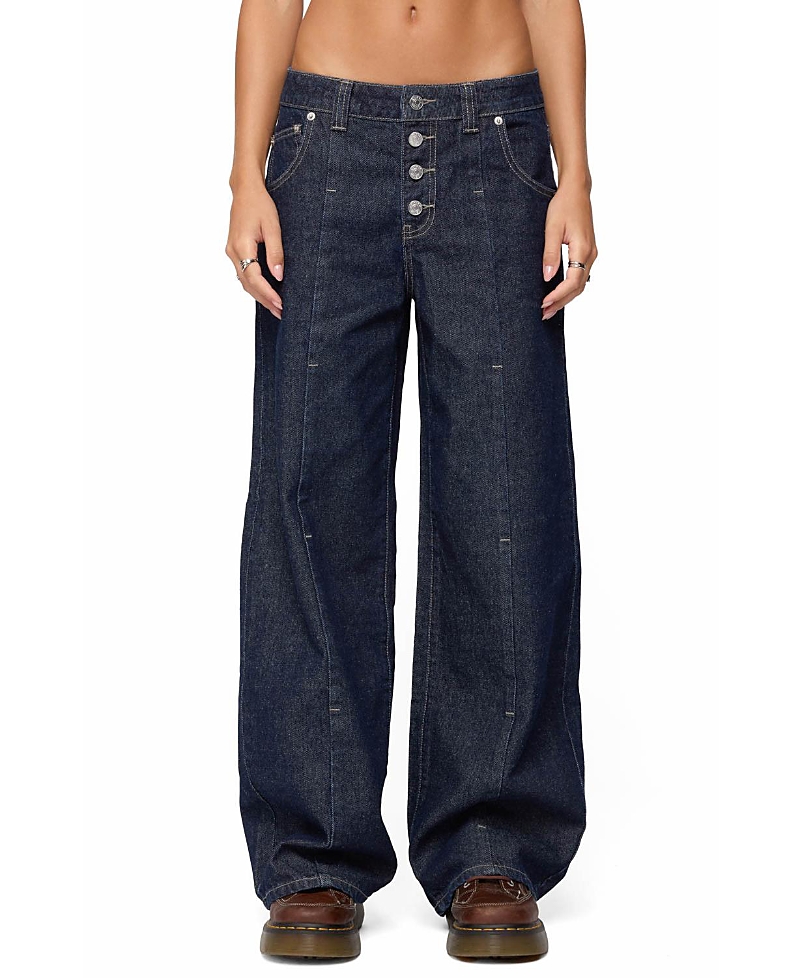 Edikted Polley Button Up Low Rise Baggy Jeans