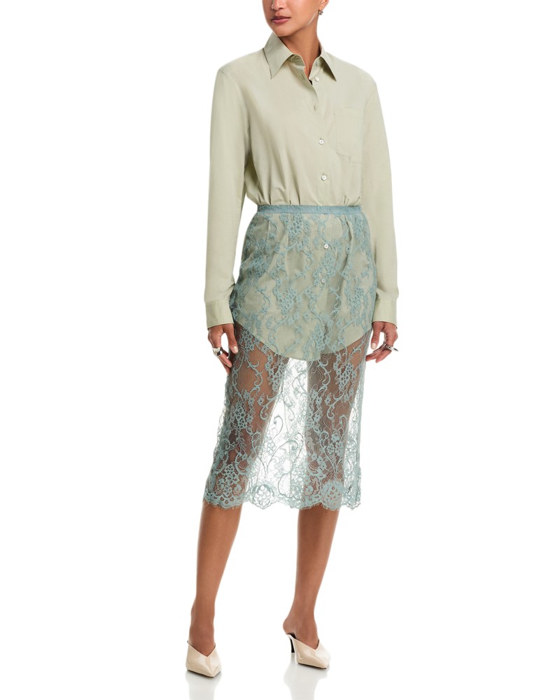 Acne Studios Lace Layered Shirt Dress in Eucalyptus Green