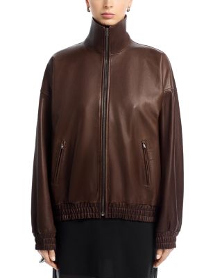 Leather Funnel Neck Jacket