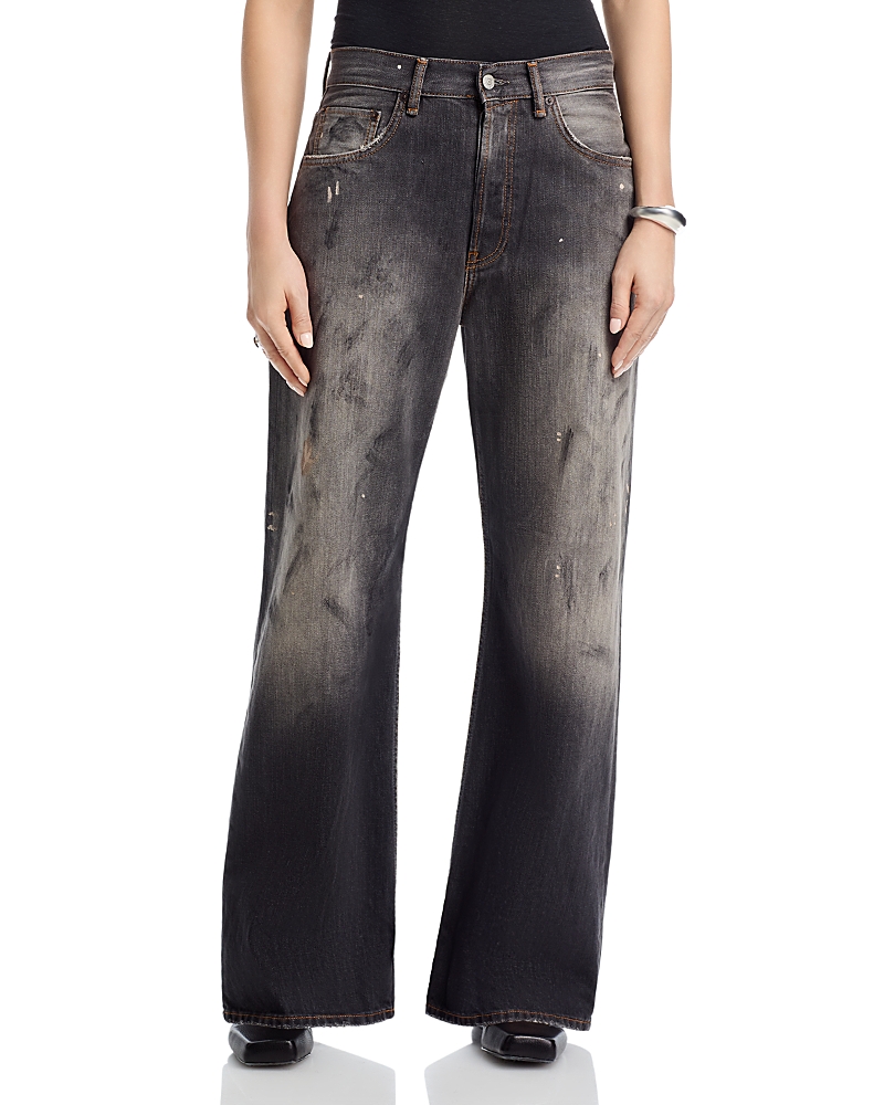 Acne Studios Wide Leg Paint Splatter Jeans in Black