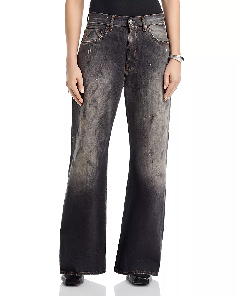 Acne Studios Wide Leg Paint Splatter Jeans in Black
