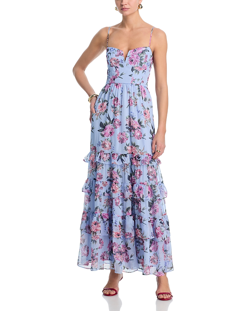 Aqua Mixed Floral Tier Maxi Dress - Exclusive