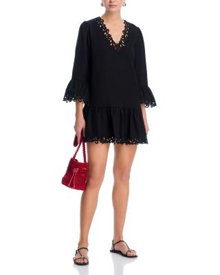 Eyelet V Neck Shirt Mini Dress - Exclusive
