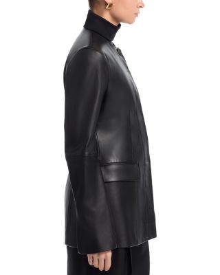 Collarless Leather Jacket