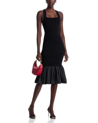 Long Mixed Media Faille Knit Dress