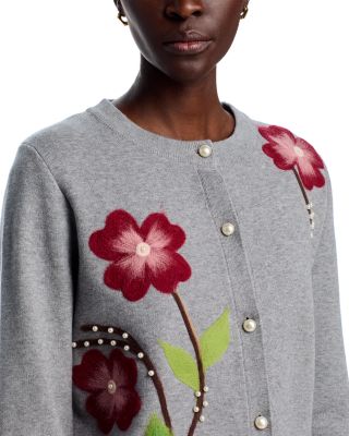 Double Knits Flower Embroidery Boyfriend Cardigan Sweater