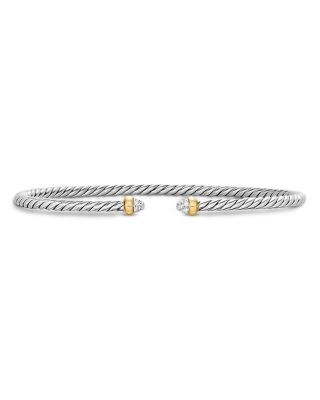 Micro Cable Flex&reg; Bracelet in Sterling Silver with 14K Yellow Gold and Diamonds, 2.6mm