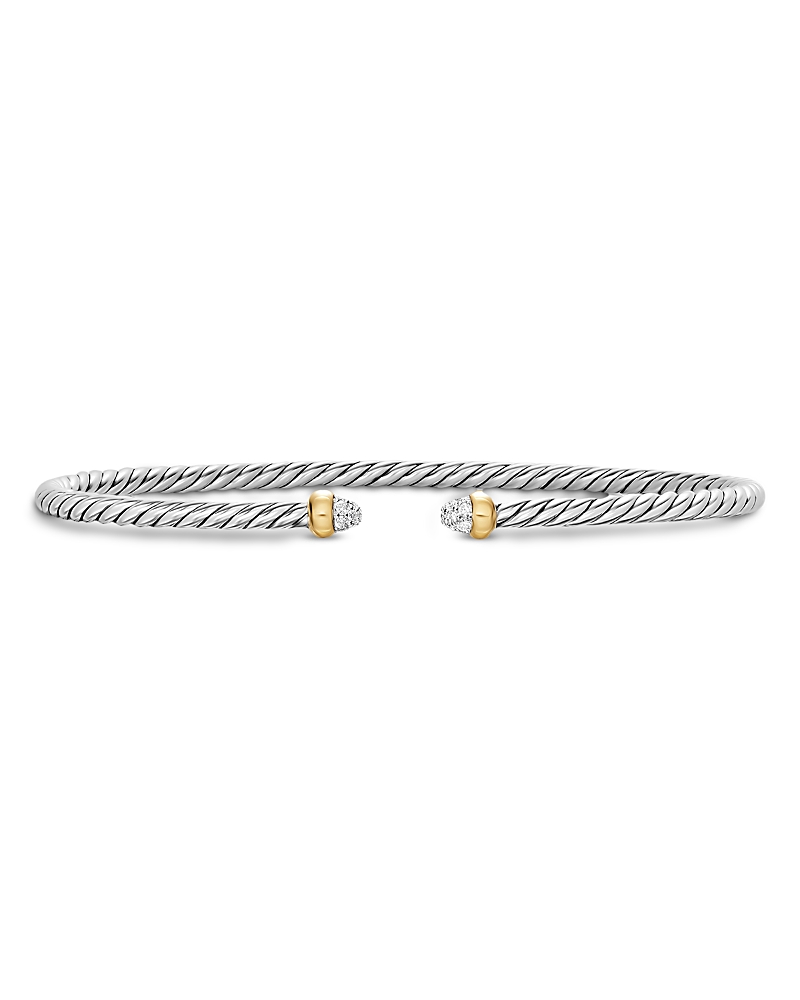 Micro Cable Flex Bracelet in Sterling Silver with 14K Yellow Gold and Diamonds, 2.6mm
