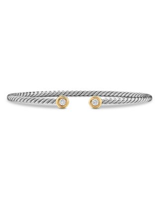 Micro Cable Flex&reg; Round Bracelet in Sterling Silver with 14K Yellow Gold and Diamonds, 2.6mm 