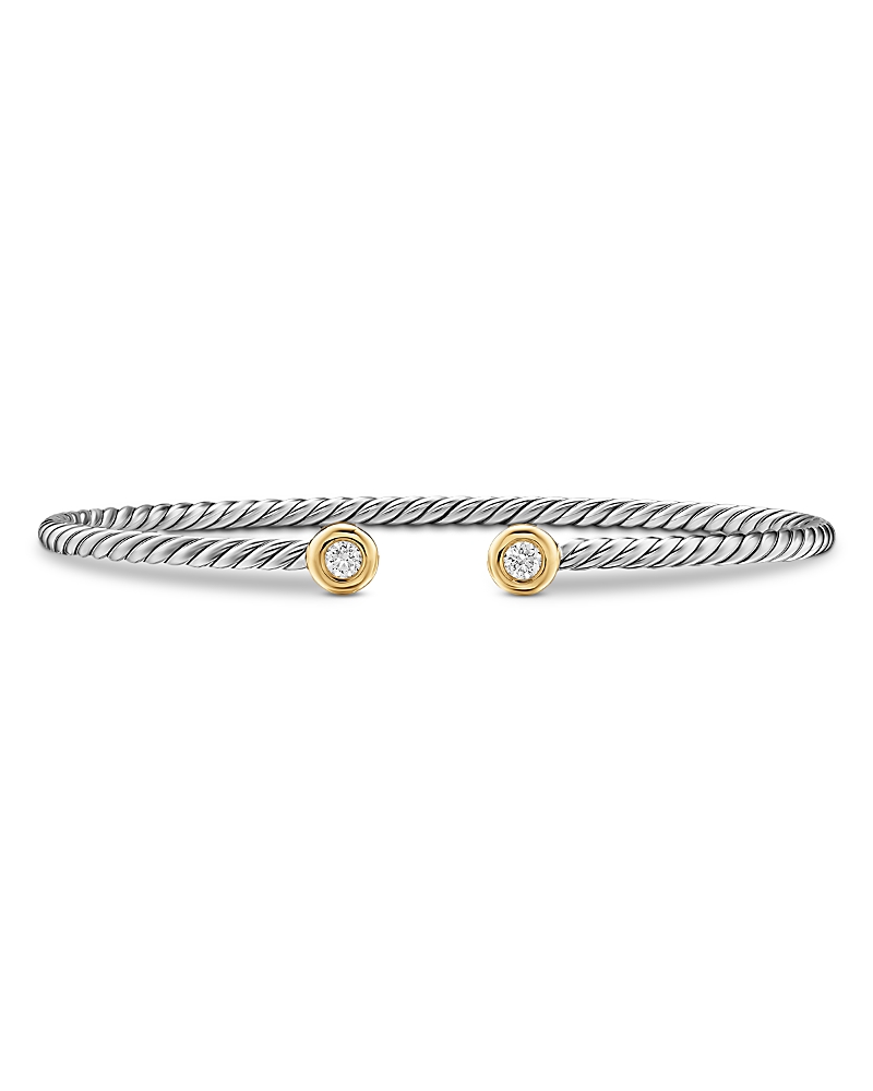 Micro Cable Flex Round Bracelet in Sterling Silver with 14K Yellow Gold and Diamonds, 2.6mm