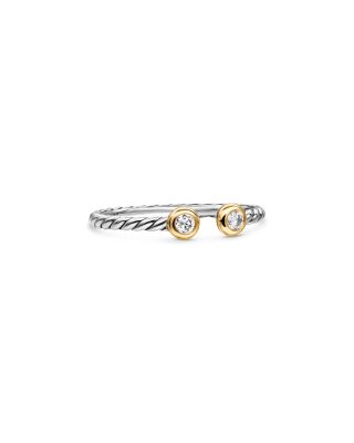 Cable Open Round Ring in Sterling Silver with 18K Yellow Gold and Diamonds, 3.9mm