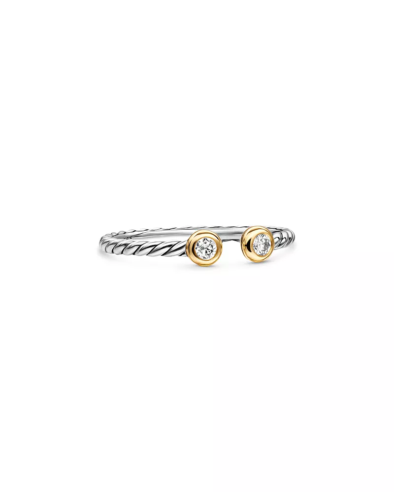 Cable Open Round Ring in Sterling Silver with 18K Yellow Gold and Diamonds, 3.9mm