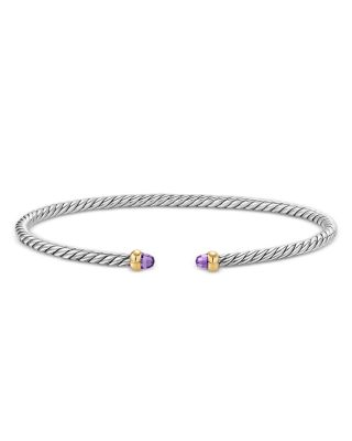 Micro Cable Flex&reg; Bracelet in Sterling Silver with 14K Yellow Gold and Amethyst, 2.6mm