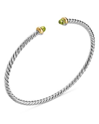 Micro Cable Flex&reg; Bracelet in Sterling Silver with 14K Yellow Gold and Peridot, 2.6mm