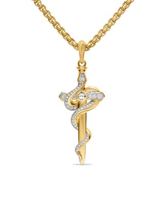 Men's Ouroboros Snake Amulet in 18K Yellow Gold with Diamonds, 48mm