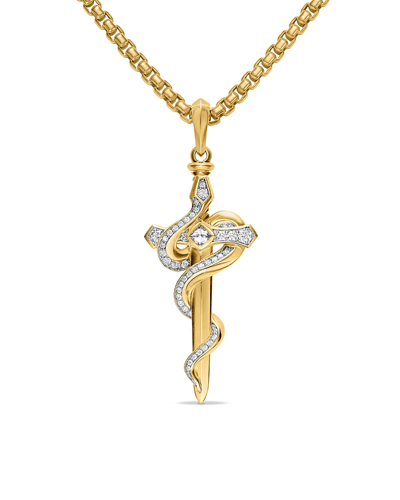 David Yurman Men's Ouroboros Snake Amulet in 18K Yellow Gold with Diamonds, 48mm · OS