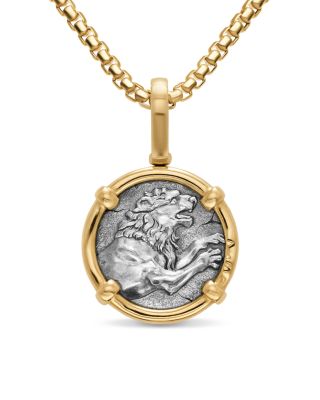 Men's Alexander the Great Amulet in Sterling Silver with 18K Yellow Gold, 20.5mm 