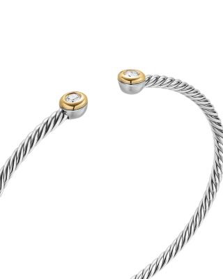 Micro Cable Flex&reg; Round Bracelet in Sterling Silver with 14K Yellow Gold and Diamonds, 2.6mm 